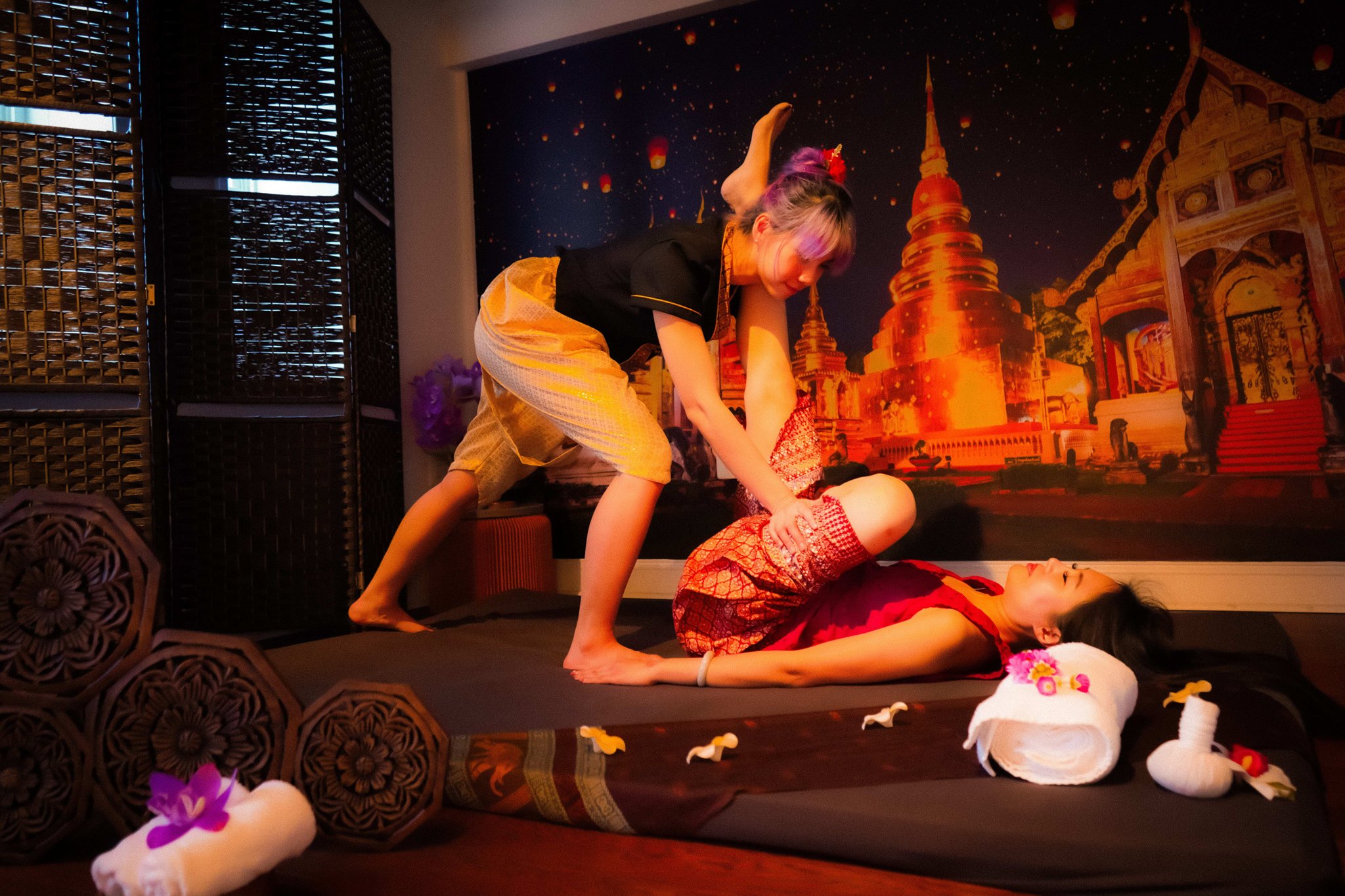 Authentic Thai massage therapy session at Bloom Thai Therapy showing professional therapeutic treatment