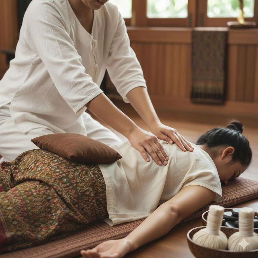 Therapist performing targeted lower back pain relief massage on a client at Bloom Thai Therapy in Arlington VA
